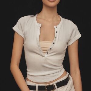 White Anthropologie Pilcrow Button-Up Short Sleeve Top White Size Medium!!